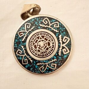 Vintage Silver and Blue Aztec Pendant
